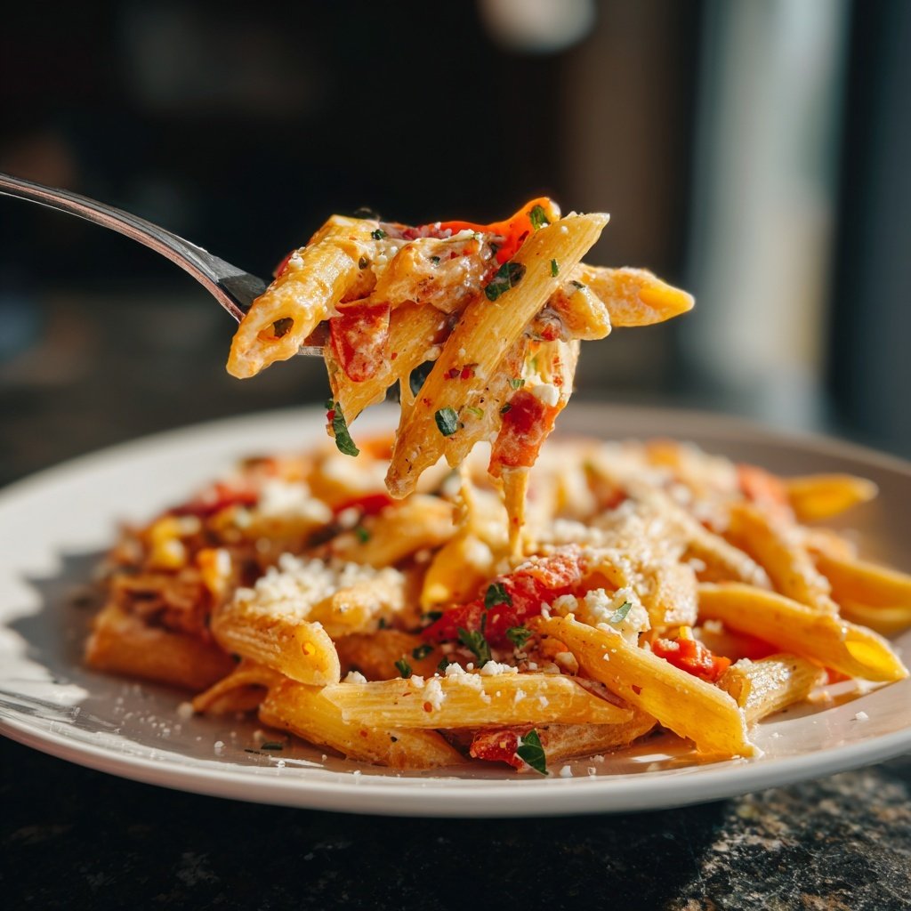 Penne mit Paprika und Feta